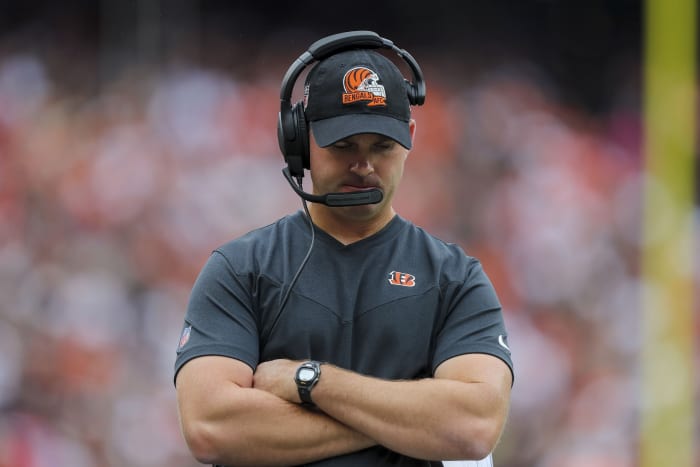 Sep 11, 2022; Cincinnati, Ohio, USA; Cincinnati Bengals head coach Zac Taylor during the first half against the Pittsburgh Steelers at Paycor Stadium. Mandatory Credit: Katie Stratman-USA TODAY Sports
